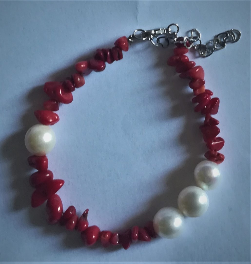 Bracelet perles et corail rouge